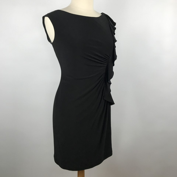 Tahari Black Ruffle-Front Sleeveless Midi Dress Size 8 - Picture 3 of 7